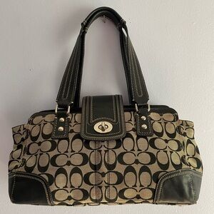 Coach F13975 Hampton Carryall Shoulder Bag Signature Canvas Leather